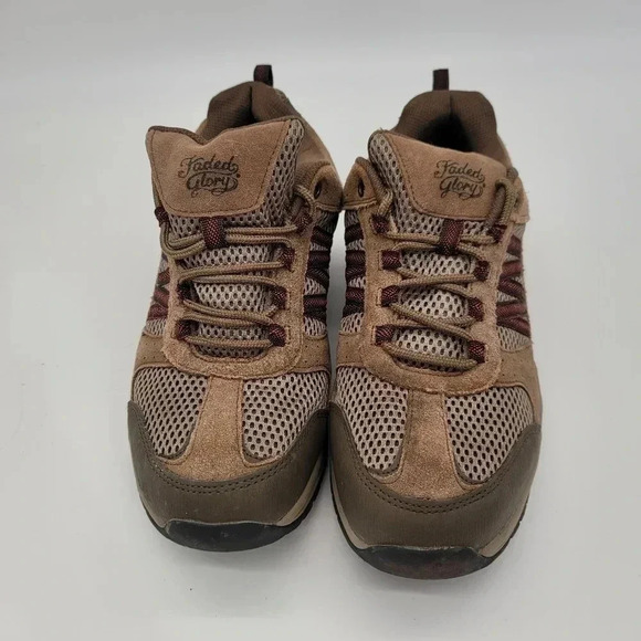 Faded Glory Mens 11 Sneakers Brown Leather Hiking Style Comfort Memory Foam 44.5 - Picture 2 of 7